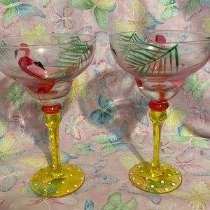 Pier 1 Flamingo design Margarita glasses. 8 1/2”. Brand new.